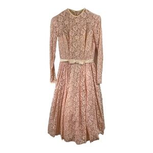 Vintage 50's Small Pink Lace Full Sweep Hollywood Maisel Style‎ Cocktail Dress